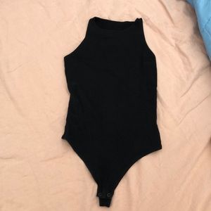 American Apparel High Neck Black Bodysuit Thong S